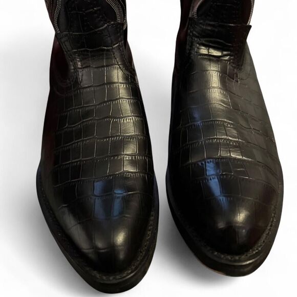Masterson Black Leather Western Boots Mens 8EW Extra Wide Croc Embossed Like New main image 6